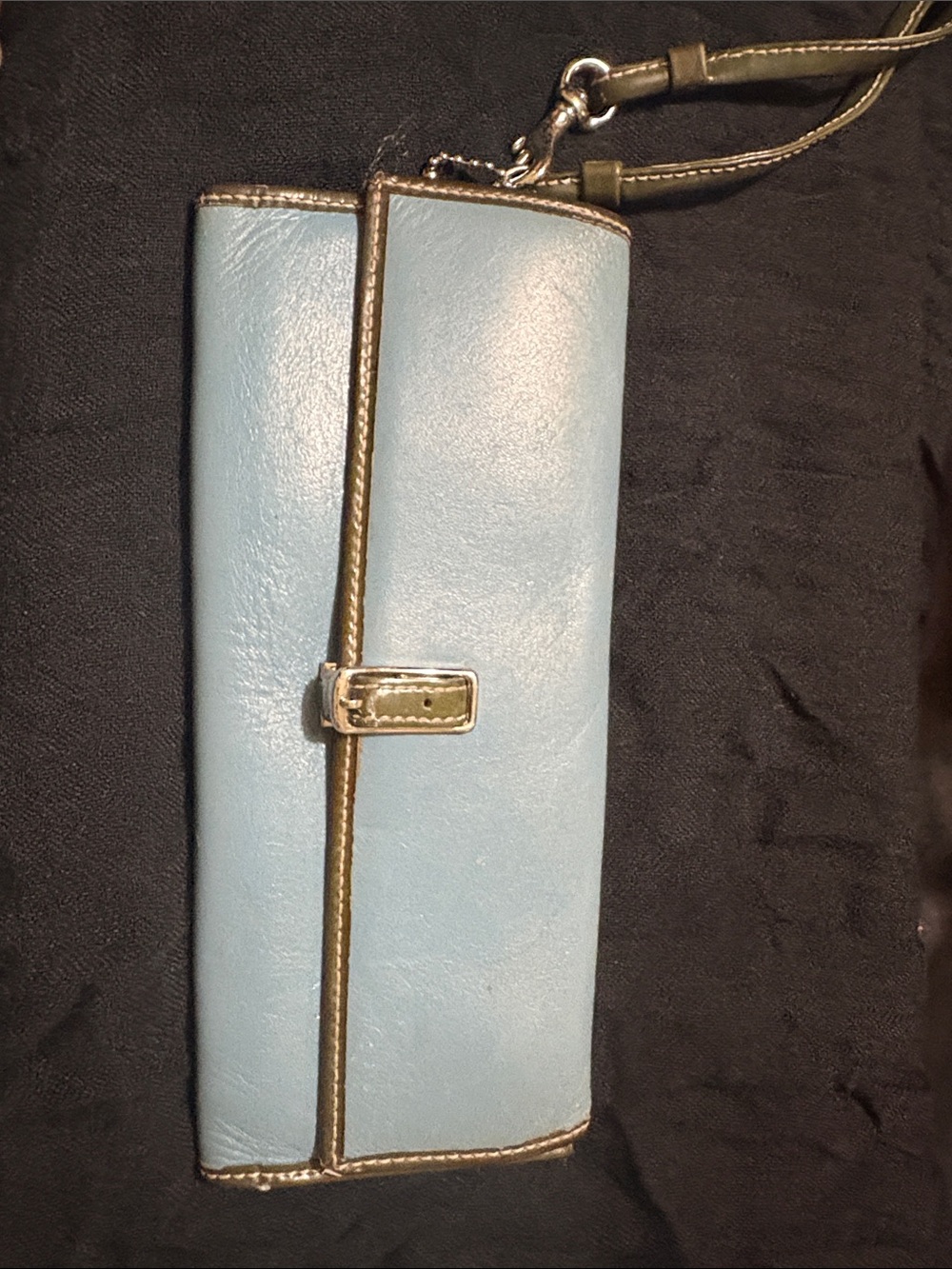 Coach Light Blue & Olive Wristlet Clutch Wallet - Women's Bag